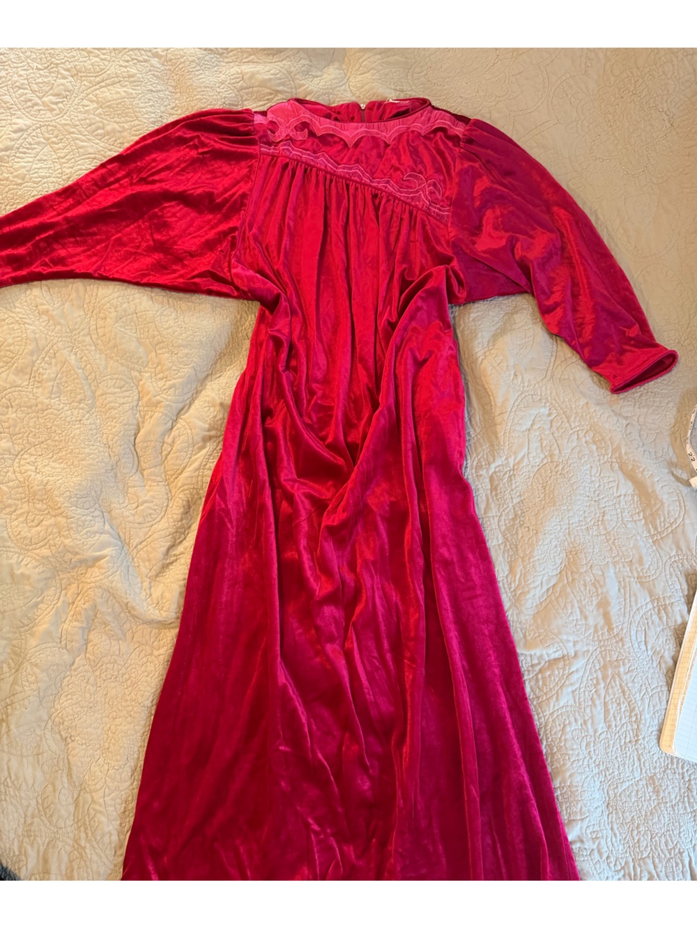 Vintage Women's Red Velvet Nightgown or grannycore “Housecoat”